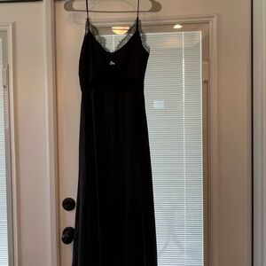 Silky Black Dress with Lace Cutout